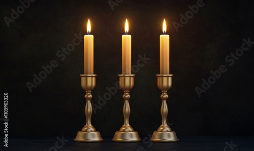 Burning candles in vintage candlesticks on a dark background with warm gold and deep black tones 