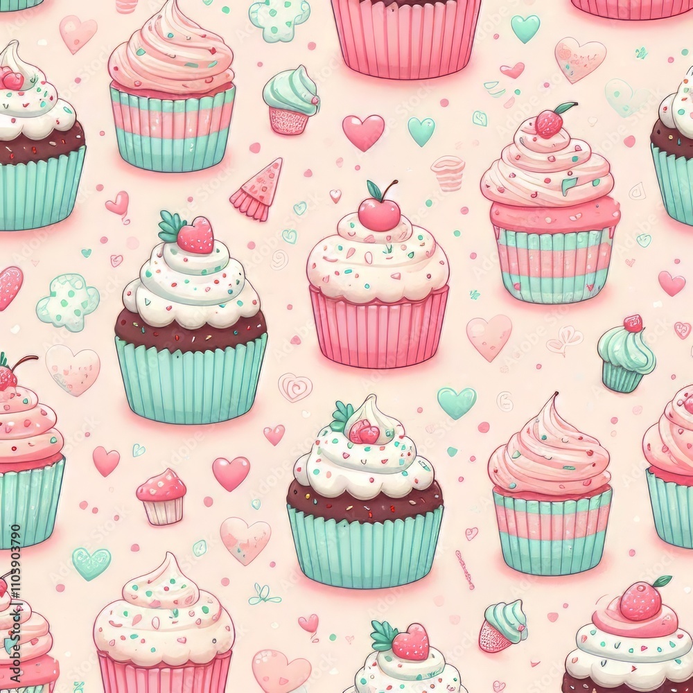 Cute pattern of pastel colored cupcakes Cute pattern of pastel colored cupcakes