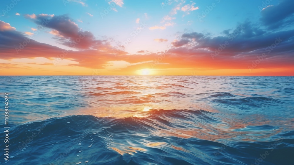 Obraz premium Ocean waves under a colorful sunset sky inspire tranquility and beauty.
