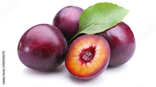 Fresh plums featuring a rich purple hue and a juicy interior, perfect for healthy snacks and vibrant dishes.