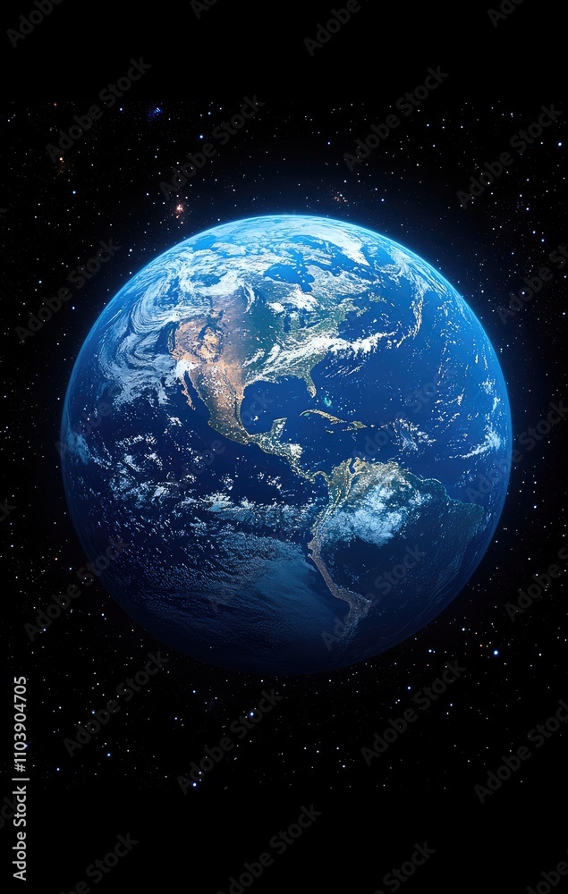 Fototapeta premium A stunning view of Earth from space, highlighting its blue oceans and green landmasses.
