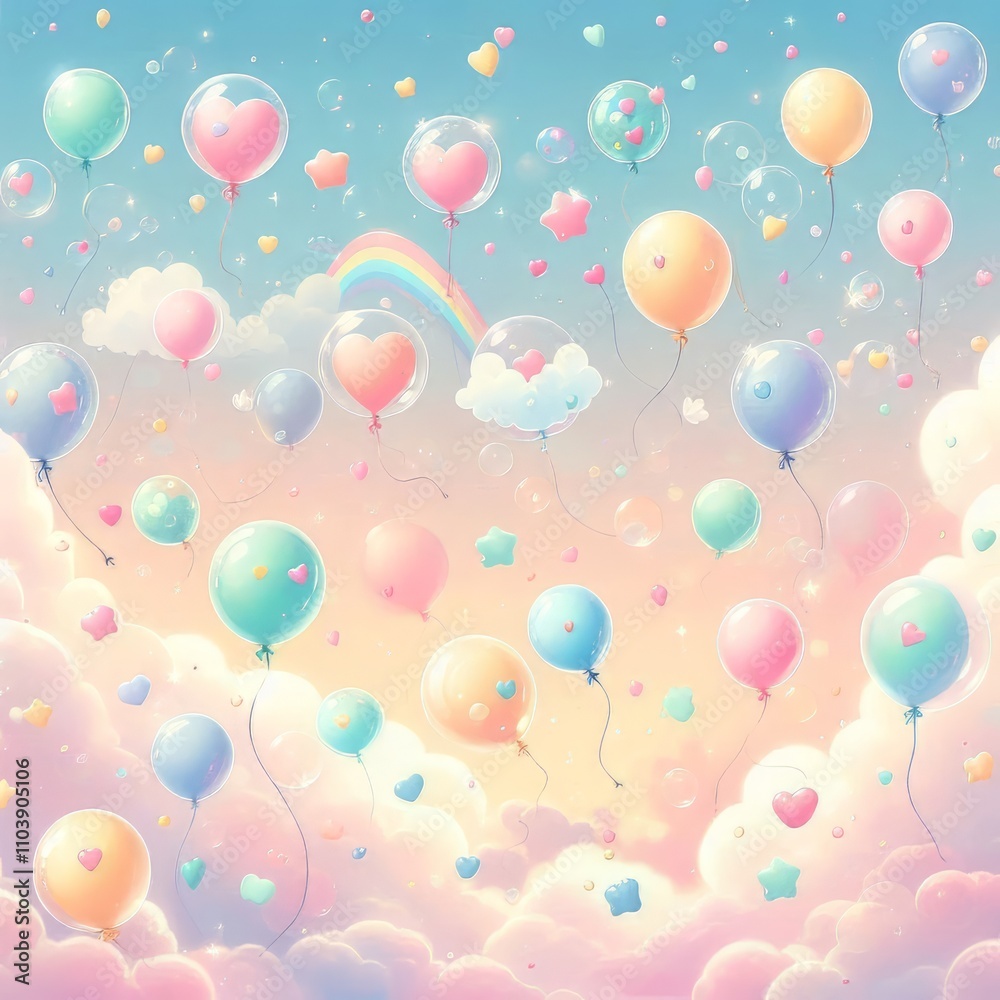 Pastel-colored balloons float in the breeze with Pastel-colored balloons float in the breeze with