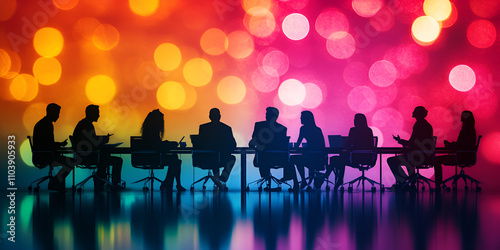 Diverse Team Collaboration in Colorful Boardroom Setting