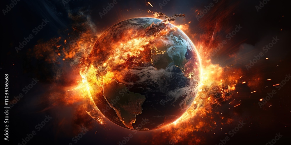 A planet is on fire and is surrounded by a lot of fire A planet is on fire and is surrounded by a lot of fire