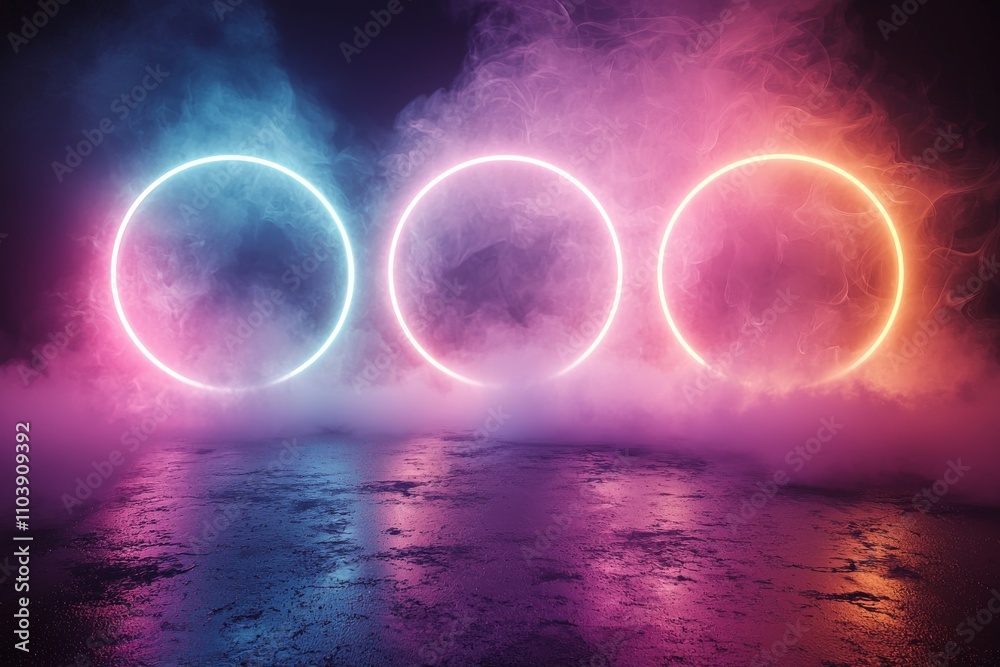 A ring of orange and blue smoke fills the center of a red and blue circle. A ring of orange and blue smoke fills the center of a red and blue circle.