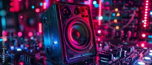 RGB Neon Backlit Music Speaker in Digital Setting: Ideal for Tech, Music, and Gaming projects