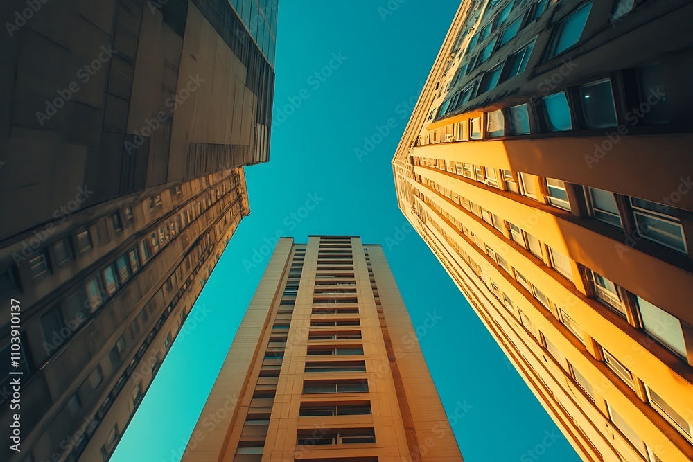 Fototapeta premium Low Angle City Buildings Daytime Sunlight & Verticality