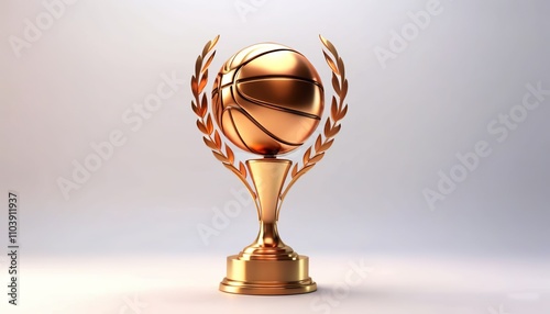 3D golden basketball trophy on a white background. Created with generative AI technology photo