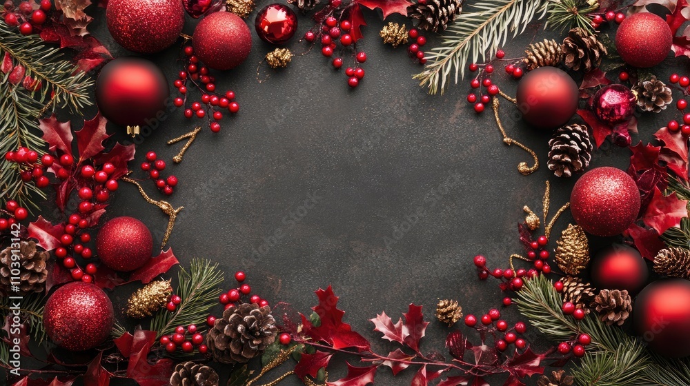 Blank greeting card surrounded by festive ornaments, perfect for custom holiday messages. Blank greeting card surrounded by festive ornaments, perfect for custom holiday messages.