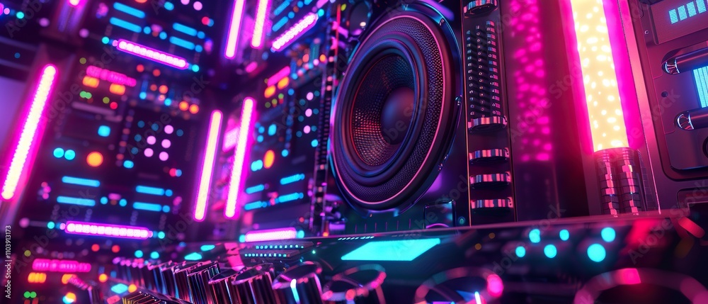 RGB Neon Music Party Setup: High-Resolution Image for Event Promotion and DJ Streaming RGB Neon Music Party Setup: High-Resolution Image for Event Promotion and DJ Streaming