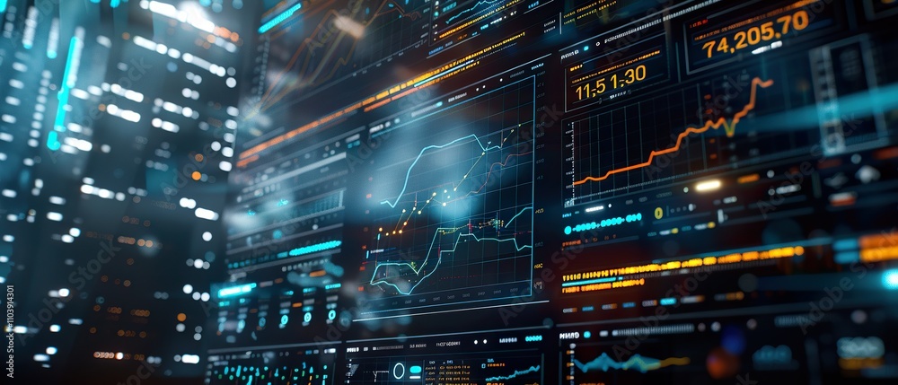 High-Tech Financial Analytics Engine with Quantum Computing: Futuristic Data Processing Display for Stock Market and Investment Presentations High-Tech Financial Analytics Engine with Quantum Computing: Futuristic Data Processing Display for Stock Market and Investment Presentations