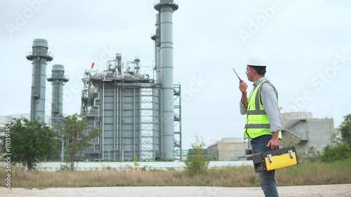 worker in factory with outdoor on  Co-generator power plant