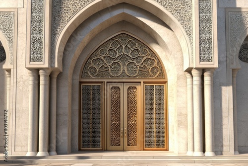 3d illustration design gate entrance access arabic islamic ornament decoration for mosque ramadan event. Image background isolated. 