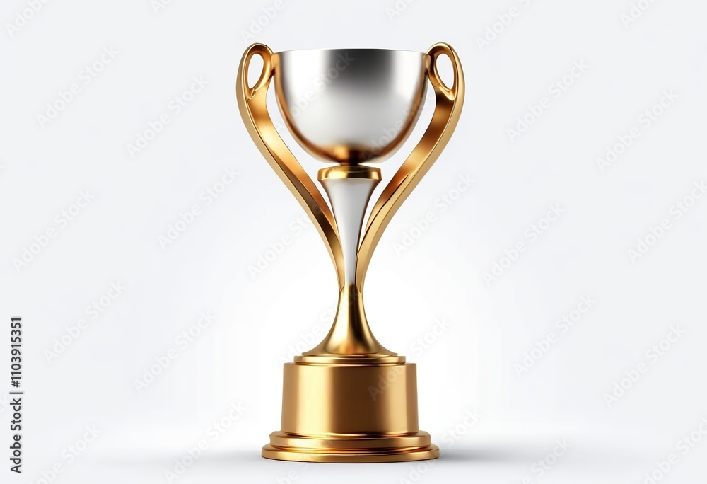 Elegant gold award trophy set on a white background. Created with generative AI technology Elegant gold award trophy set on a white background. Created with generative AI technology