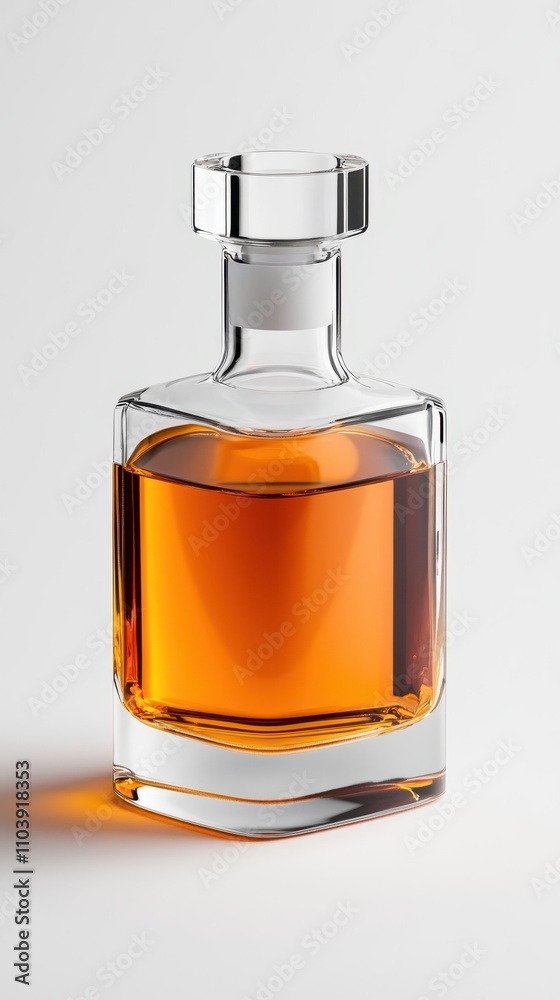 Elegant glass decanter filled with amber liquid showcasing the allure of fine spirits in a modern, minimalistic style against a clean backdrop Elegant glass decanter filled with amber liquid showcasing the allure of fine spirits in a modern, minimalistic style against a clean backdrop
