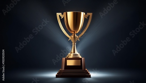 Minimalist gold trophy displayed on a dark backdrop. Created with generative AI technology