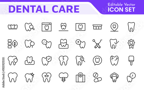 Dental Icon Set. A comprehensive collection of vibrant and professional icons for dental practices, perfect for patient communication to promote oral health awareness.