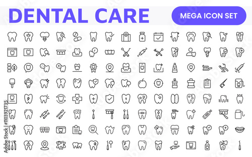 Dental Icon Set. A comprehensive collection of vibrant and professional icons for dental practices, perfect for patient communication to promote oral health awareness.