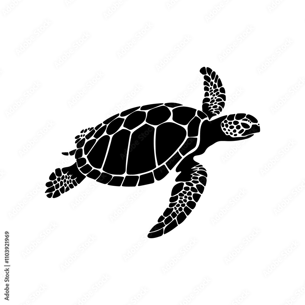 Fototapeta premium turtle on the water, Turtle silhouette vector black color and white background