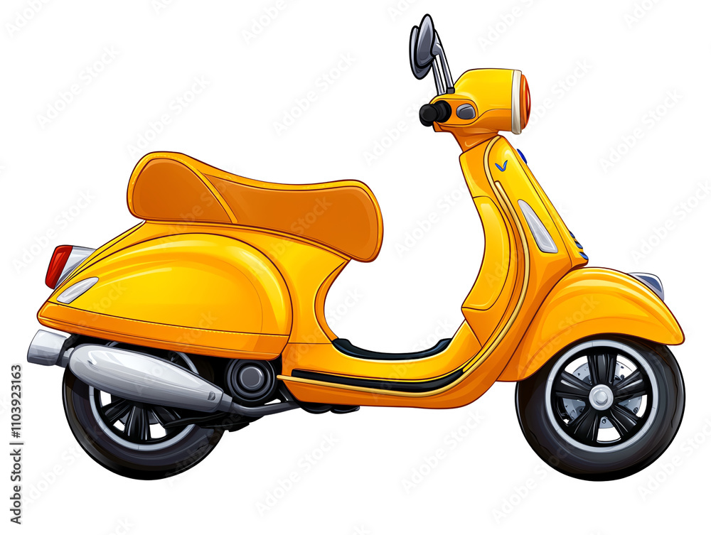 Yellow scooter, white isolated background Yellow scooter, white isolated background