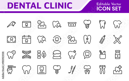 Dental Icon Set. A comprehensive collection of vibrant and professional icons for dental practices, perfect for patient communication to promote oral health awareness.