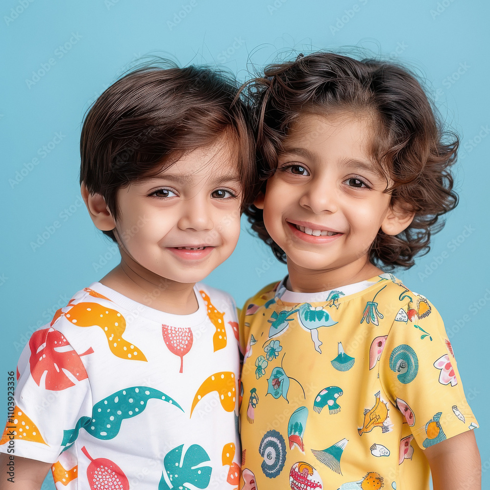 happy indian brother and sister standing together happy indian brother and sister standing together