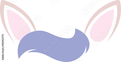 A cartoonish pink and blue ear with a purple line down the middle