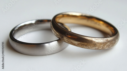 Elegant gold and silver wedding rings symbolize love and commitment, beautifully crafted and isolated on white background, perfect for celebrating special moments