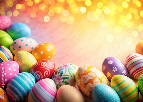 Vibrant Easter Eggs Arrangement on a Soft Pastel Background with Ample Copy Space for Seasonal Greetings and Celebrations, Perfect for Spring Promotions and Festive Displays