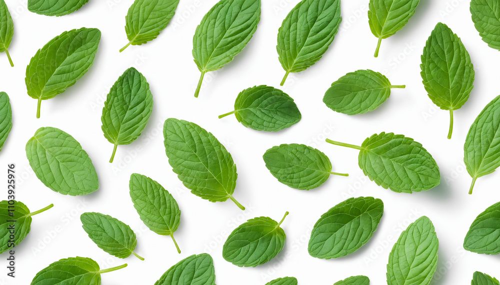 Flying mint leaves on white background Flying mint leaves on white background