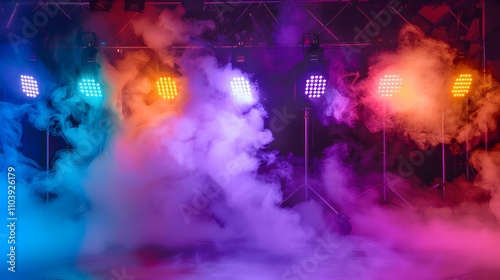 Colorful Stage Lights in Smoky Atmosphere photo