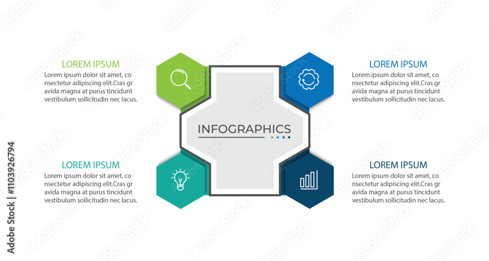 Business infographic design with 4 options. Vector label with hexagons template. Business infographic design with 4 options. Vector label with hexagons template.