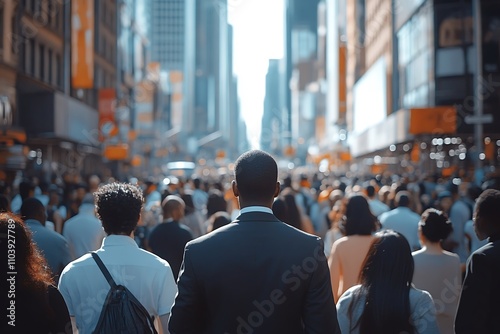 Midtown Metropolis Diverse Crowd Walking on Bright Day