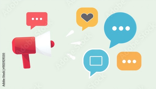 A dynamic graphic showing a voice sign alongside speech bubbles, conveying the concept of effective communication. The background should be a soft gradient