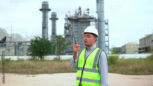 worker in factory with outdoor on  Co-generator power plant