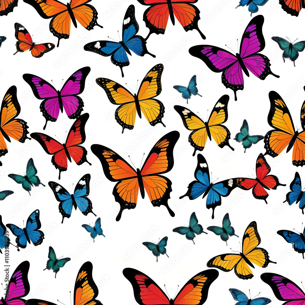 Flying Butterflies Isolated on White Background – Colorful Cutout Design Flying Butterflies Isolated on White Background – Colorful Cutout Design