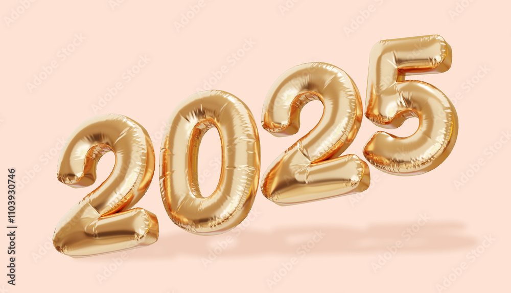 2025 golden helium balloons on pink background. 3D rendering. Happy new year background. 2025 golden helium balloons on pink background. 3D rendering. Happy new year background.