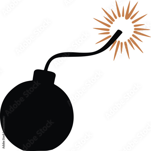 Bomb isolated on white background. Cartoon bom with burning fuse. Vector stock