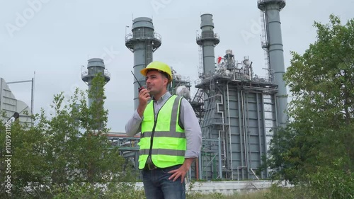 worker in factory with outdoor on  Co-generator power plant