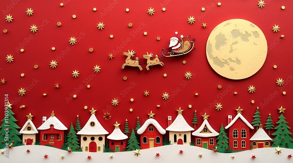 Fototapeta premium Various Christmas, New Year card and banner collection: Santa Claus, Christmas tree, snowman, reindeer, ornament, snowflake, snow covered village, xmas elements and decorations and many more.