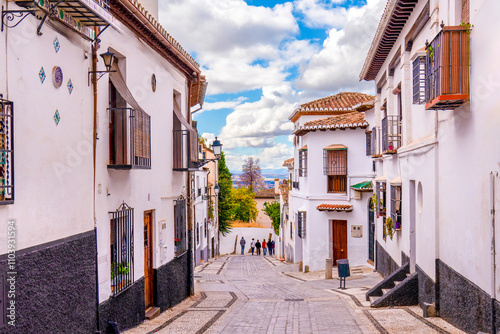 Beautiful street and houses in Albayzin Neighborhood Granada, Spain photo