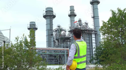 worker in factory with outdoor on  Co-generator power plant