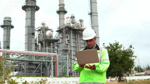 worker in factory with outdoor on  Co-generator power plant