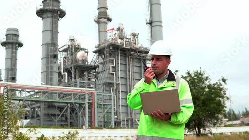 worker in factory with outdoor on  Co-generator power plant