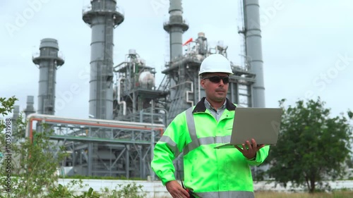 worker in factory with outdoor on  Co-generator power plant
