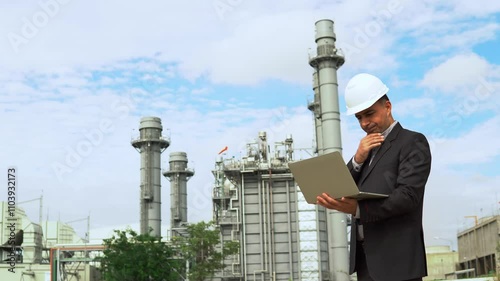 worker in factory with outdoor on  Co-generator power plant