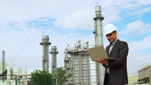worker in factory with outdoor on  Co-generator power plant
