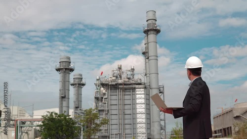 worker in factory with outdoor on  Co-generator power plant