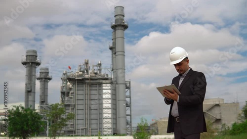 worker in factory with outdoor on  Co-generator power plant
