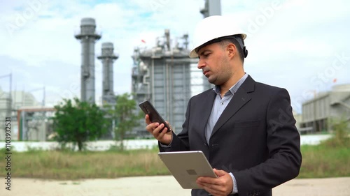 worker in factory with outdoor on  Co-generator power plant